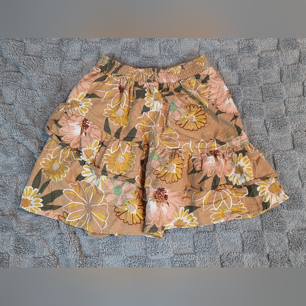 Roxy Skirt Cosmic Glow Again Floral Smocked Elastic Waist Ruffle Size XS